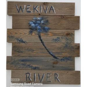 Wekiva River Rustic Wood Sign With Palm Tree